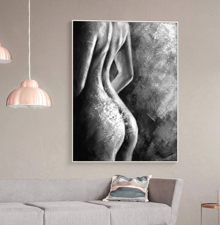 White Dining Contemporary Black Abstract Canvas Wall Art 858GS